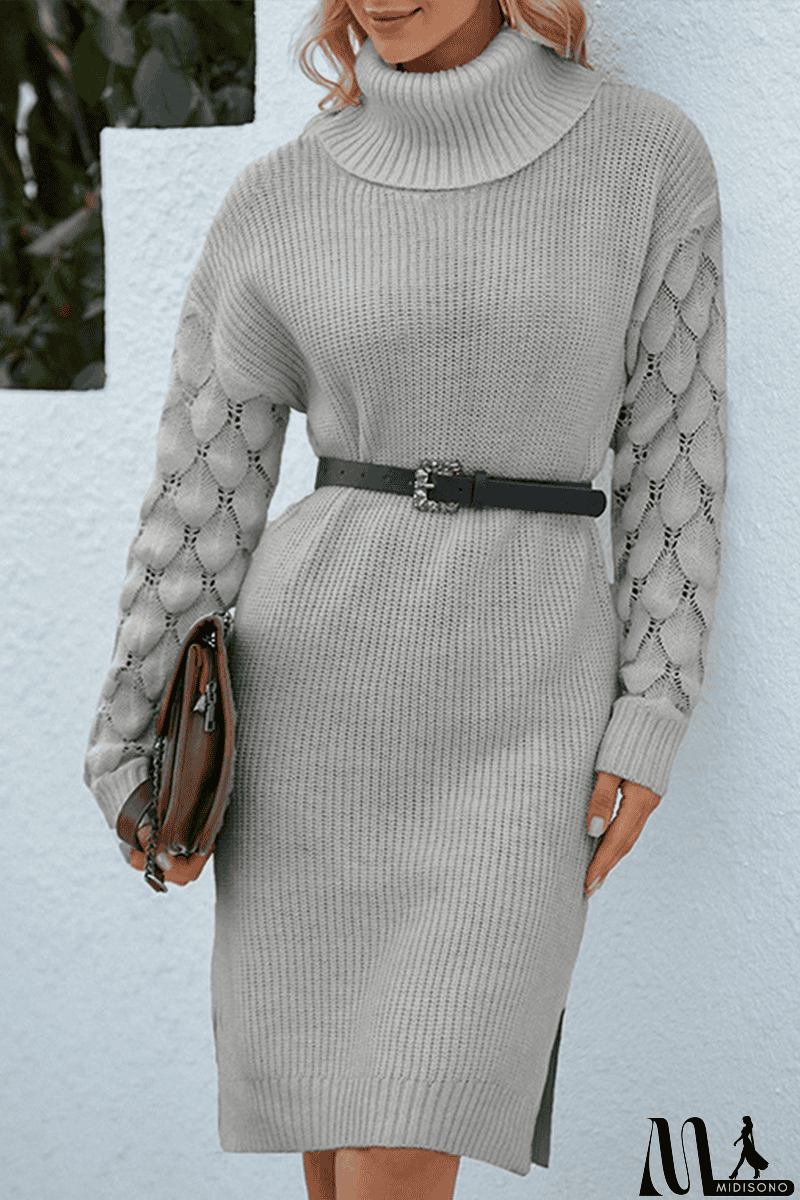 MidiSono - Casual Solid Patchwork Turtleneck Straight Dresses