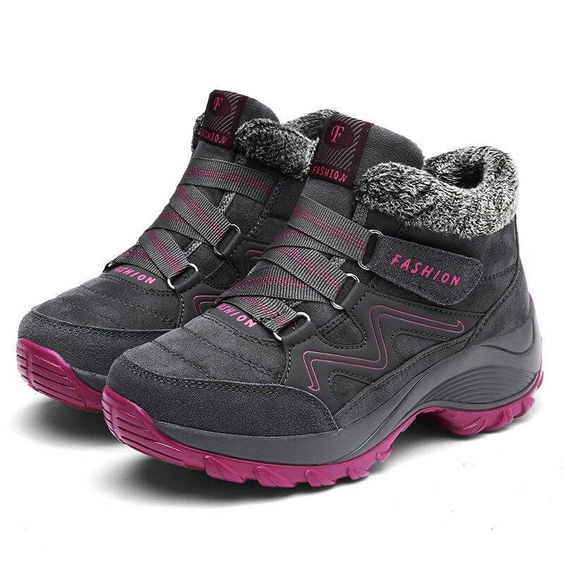 Women Winter Warm Platform Shoes Outdoor Hiking Snow Boots Ladies Breathable Non-Slip Grey High Tops Boots Classic Waterproof 1029-1