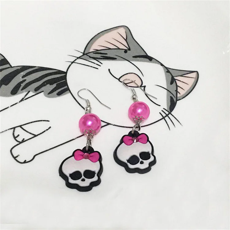 Pastel Goth Skull Earrings - Gotamochi Kawaii Shop, Kawaii Clothes