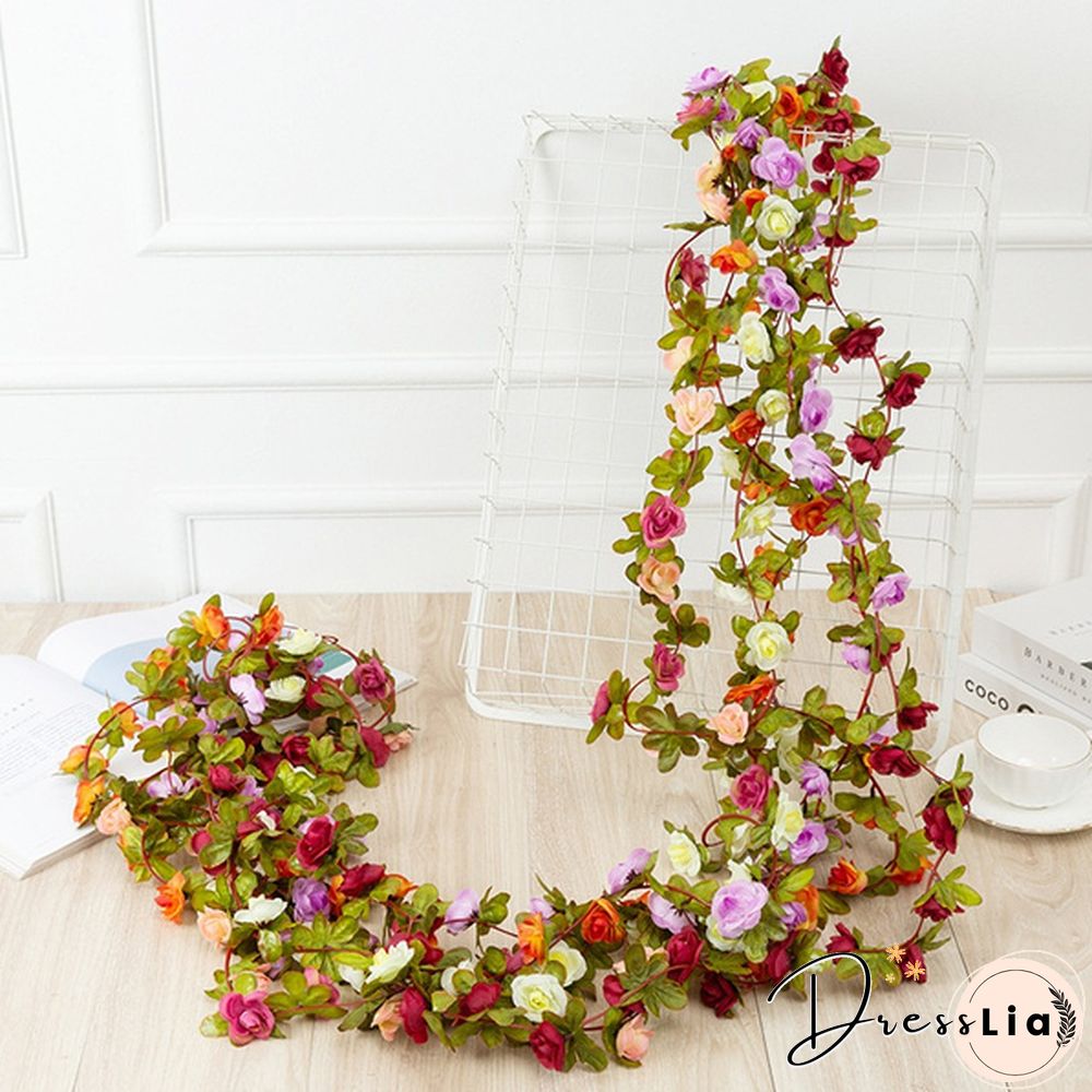 250Cm Rose Artificial Flowers Christmas Garland For Wedding Home Room Decoration Spring Autumn Garden Arch Diy Fake Plant Vine