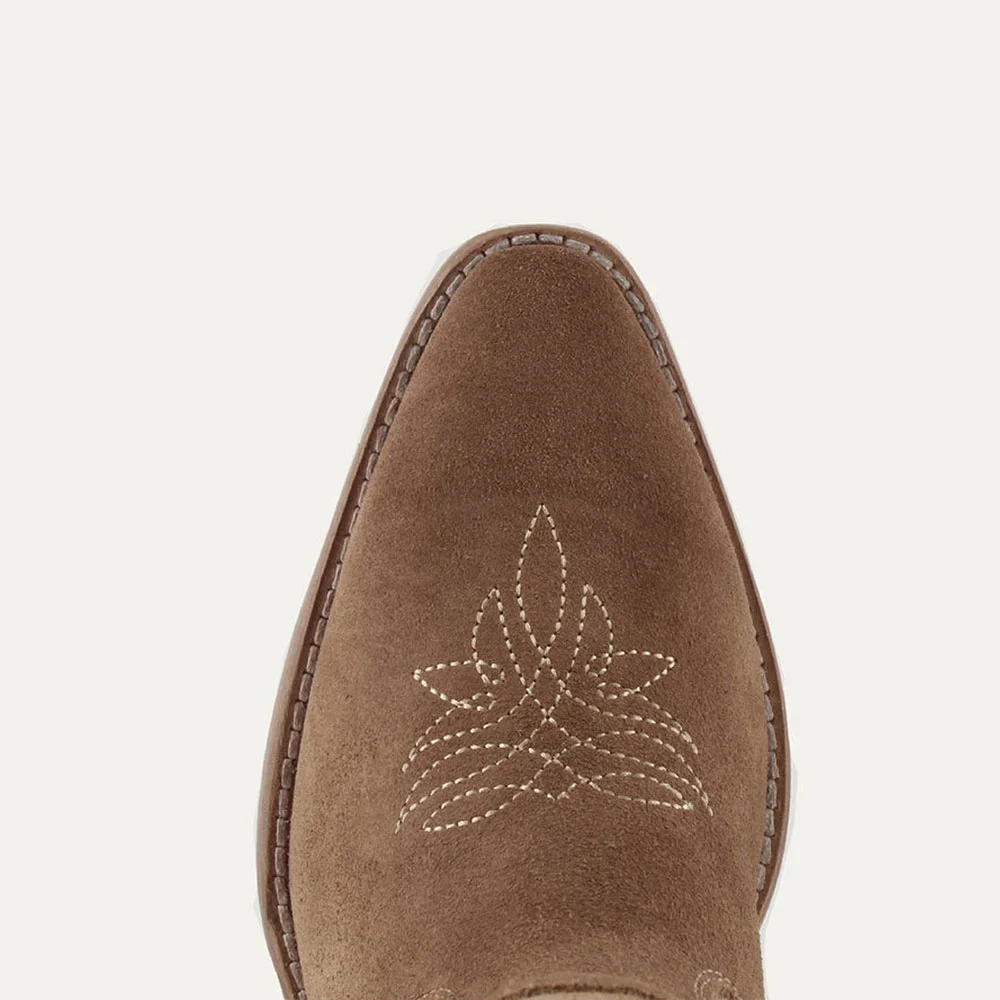 Brown Rhinestone Stacked Heel Fringe Western Boots for Women