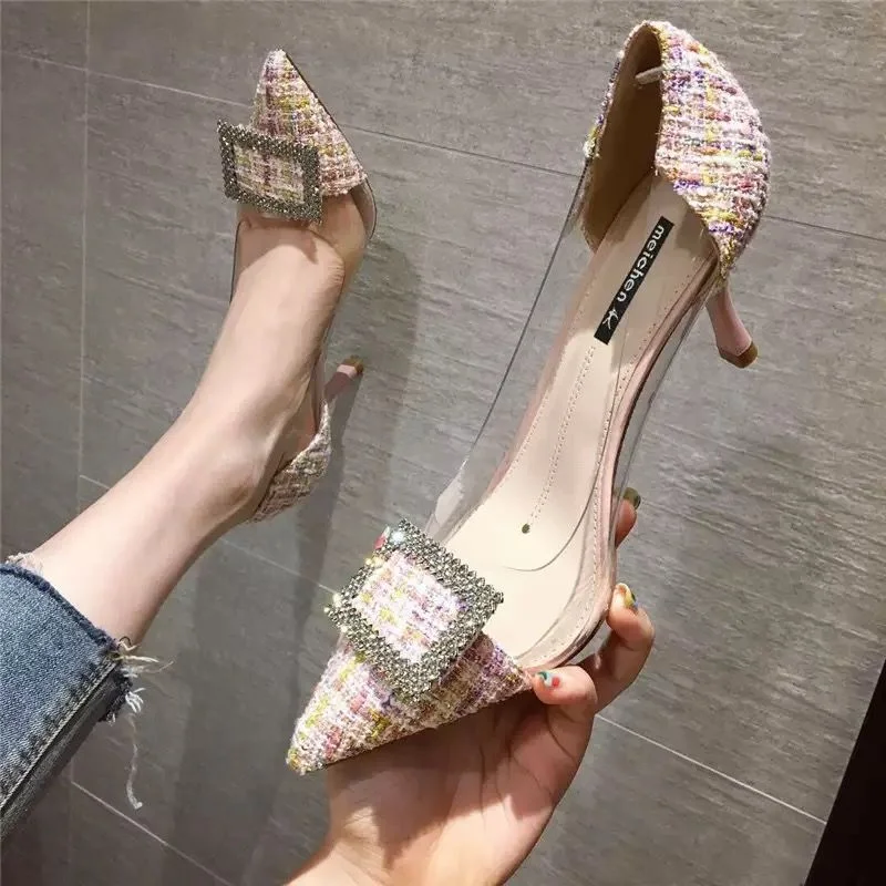Vstacam Luxury Women Pumps 2023 Transparent High Heels Sexy Pointed Toe Slip-on Wedding Party Brand Fashion Shoes For Lady Size 34-43