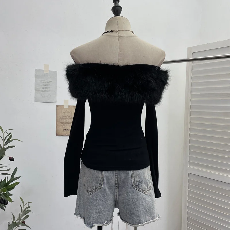 Nigikala Nigikala Real Shot Of The Long-Sleeved Long-Sleeved Shoulder-Clothed T-Shirt And Sweet And Spicy Niche Short Thin Velvet Bottom 1376