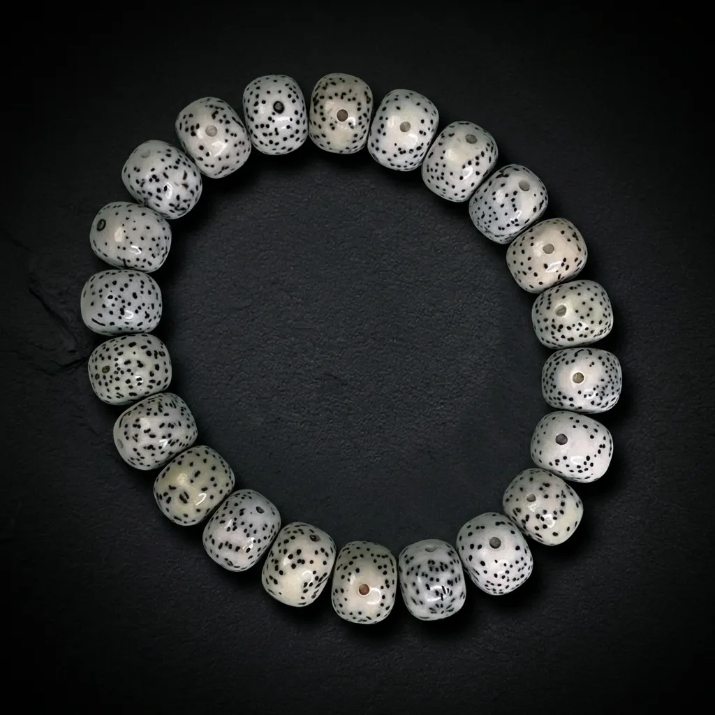 JiStones Celestial Harmony: High-Density Star-Moon Bodhi Seed Bracelet Vintage Cream - 8x10mm Classic