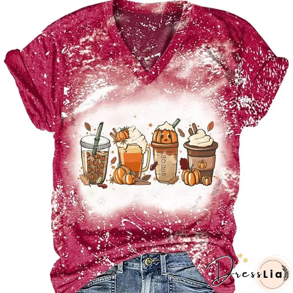 Halloween Cartoon Drinks Print Short Sleeve Tee