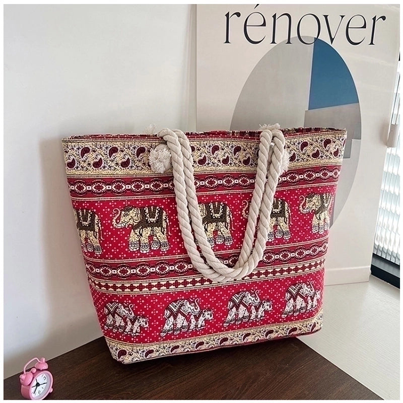 Women’s Vintage Style Geometric Canvas Shopping Bags