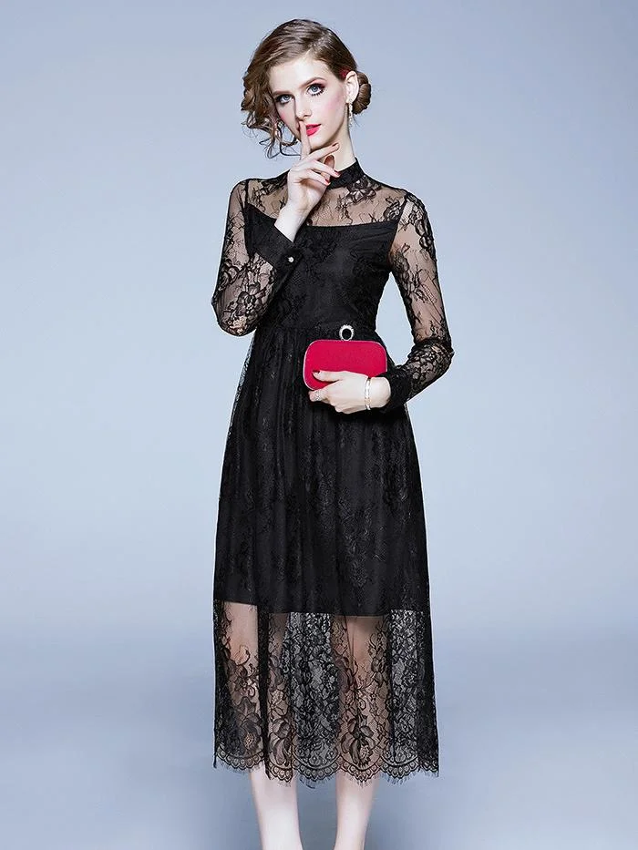 Elegant Elegant Lace long sleeve long dress