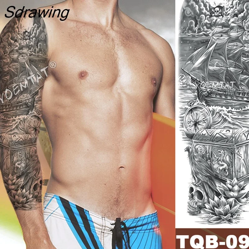 Sdrawing Arm Sleeve Tattoo Japanese Wave Waterproof Temporary Tattoo Sticker Lily Peacock Men Full Tiger Fox Tatoo Body Art Women
