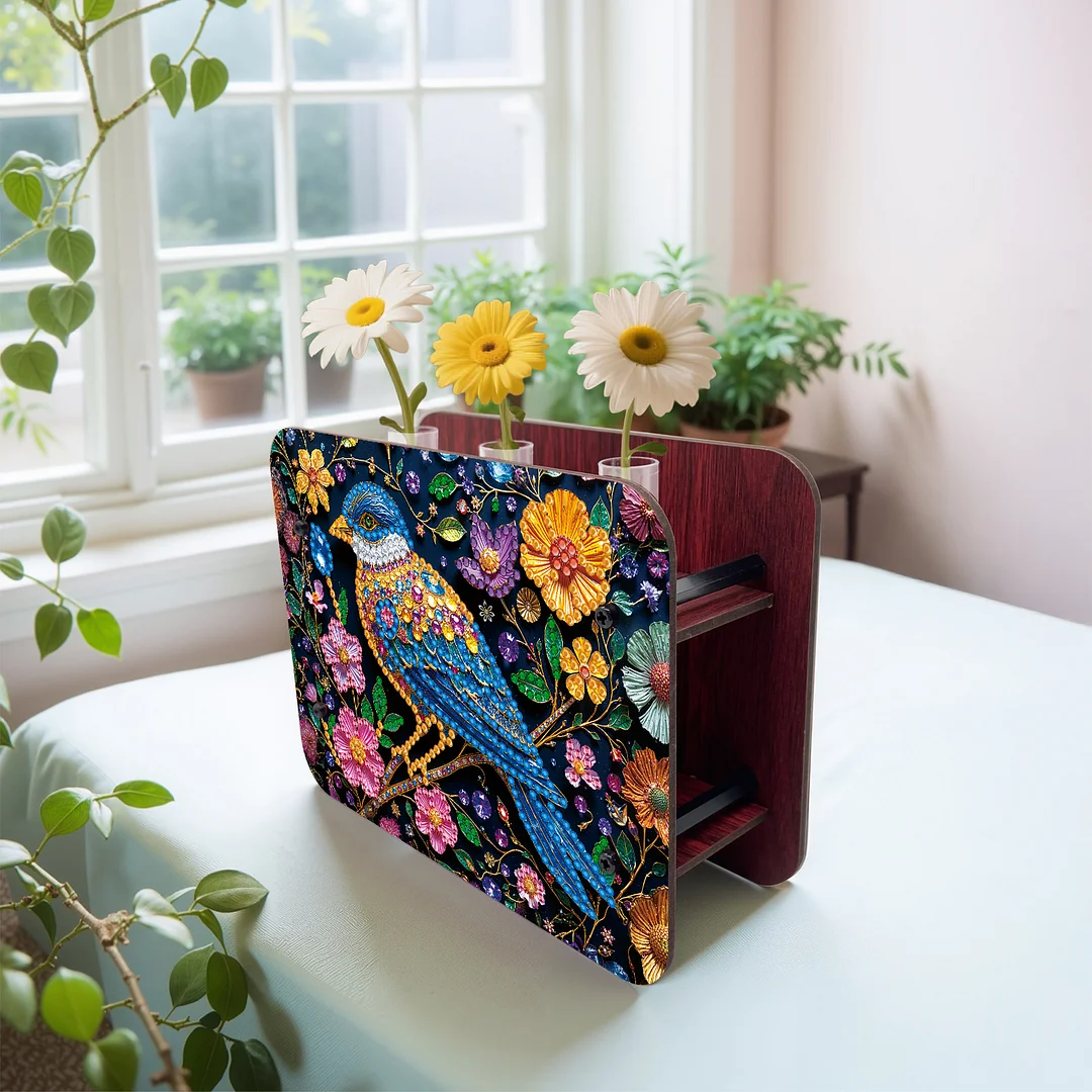Bird DIY Flower Vase Wooden Double Sided Desktop Diamond Art Kit for Home Decor