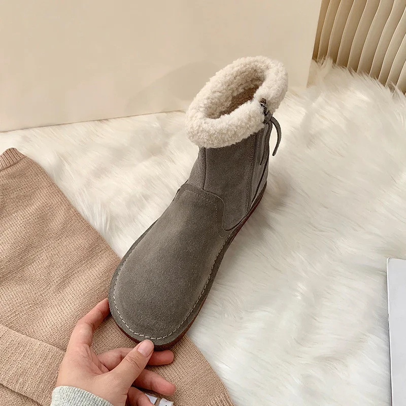 Wongn Wongn Preservation Small Warm Stove ~ Retro Flat Bottom Middle Tube Snow Boots Female 2023 New Winter Add Velvet Warm Cotton Shoes