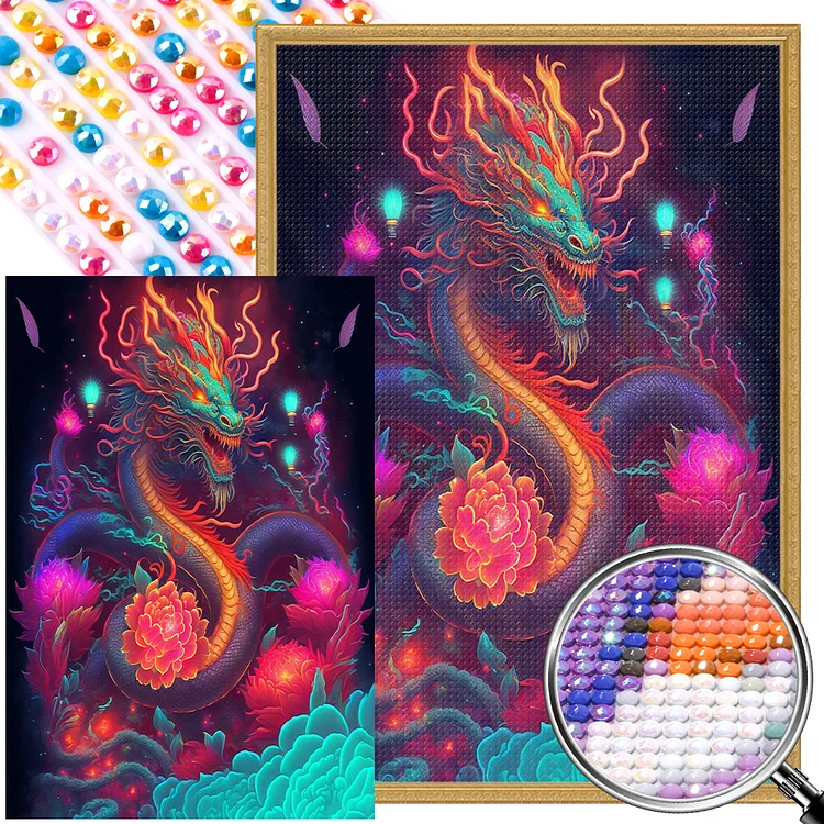 Partial AB Drill - Full Round Diamond Painting - Dragon And Phoenix 50*70CM