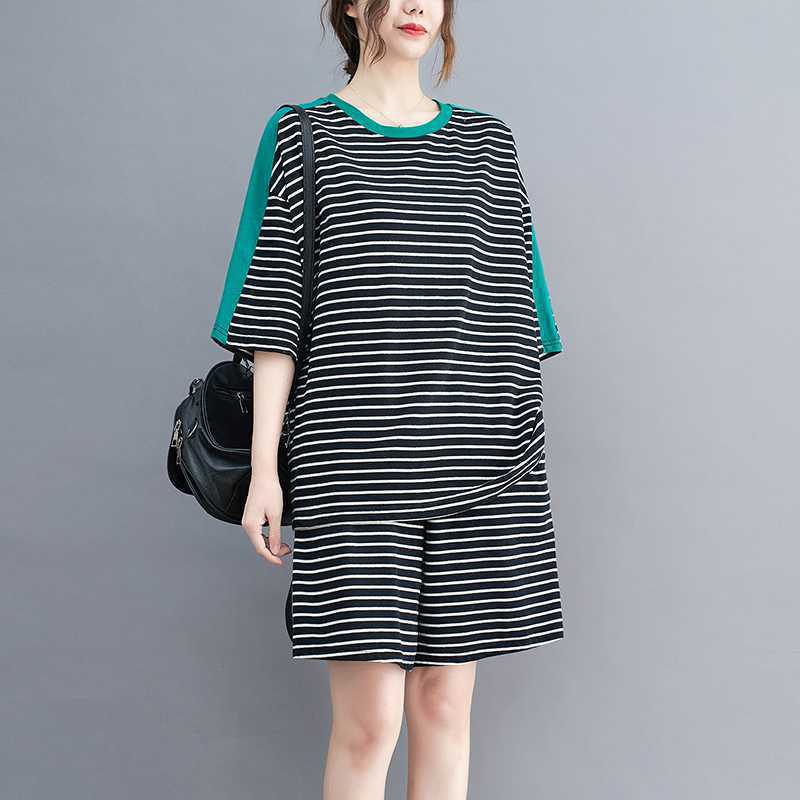 Classic Stripe Colorblock Short Sleeve Blouse and Shorts Set