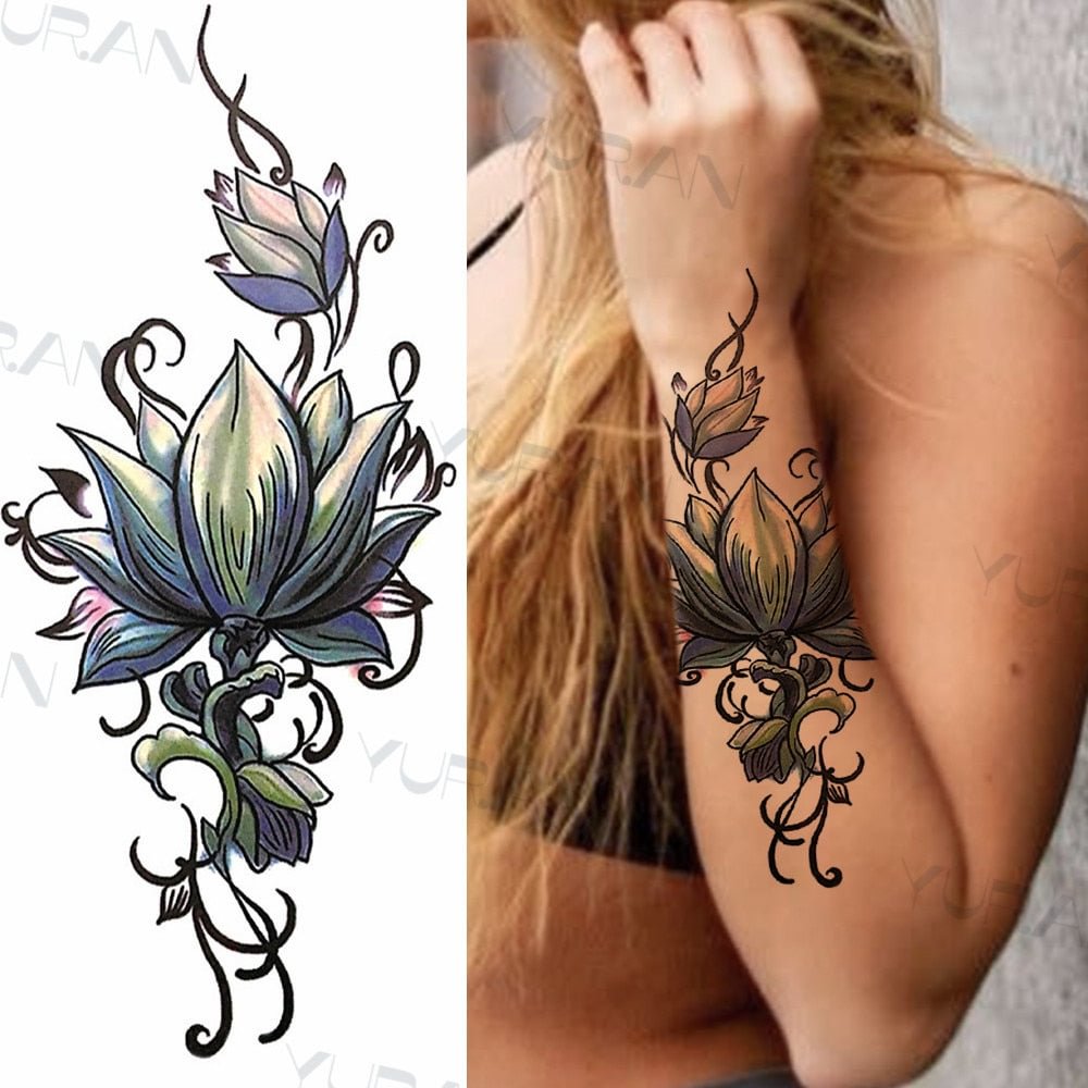 Sexy Moon Flower Feather Temporary Tattoos For Women Men Fake Dreamcatcher Mermaid Henna Lotus Tatoos Washable Tattoo Stickers