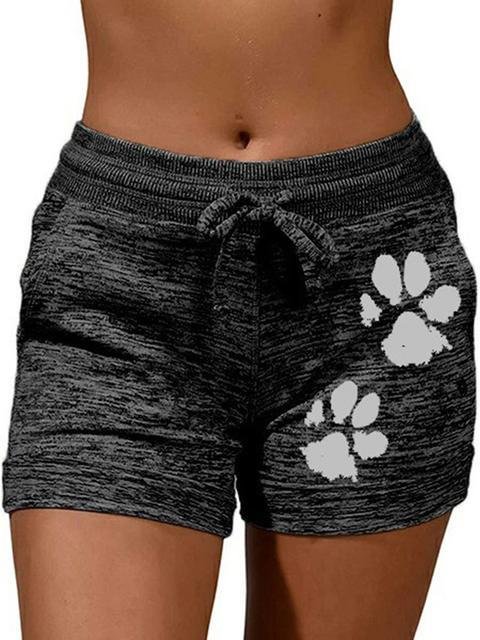 Casual Yoga Cat Paw Print Shorts