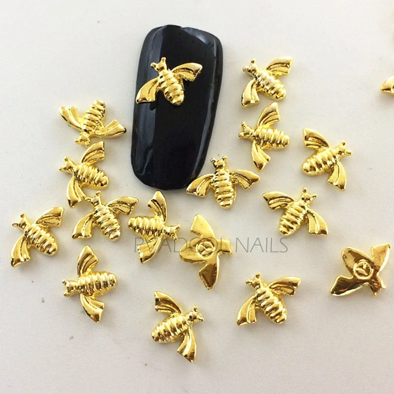 Bee Nails 3D Alloy Metal Nail Art Manicure Charms Gold Plated Salon Tips Rhinestones Decoration-Nail Inspo