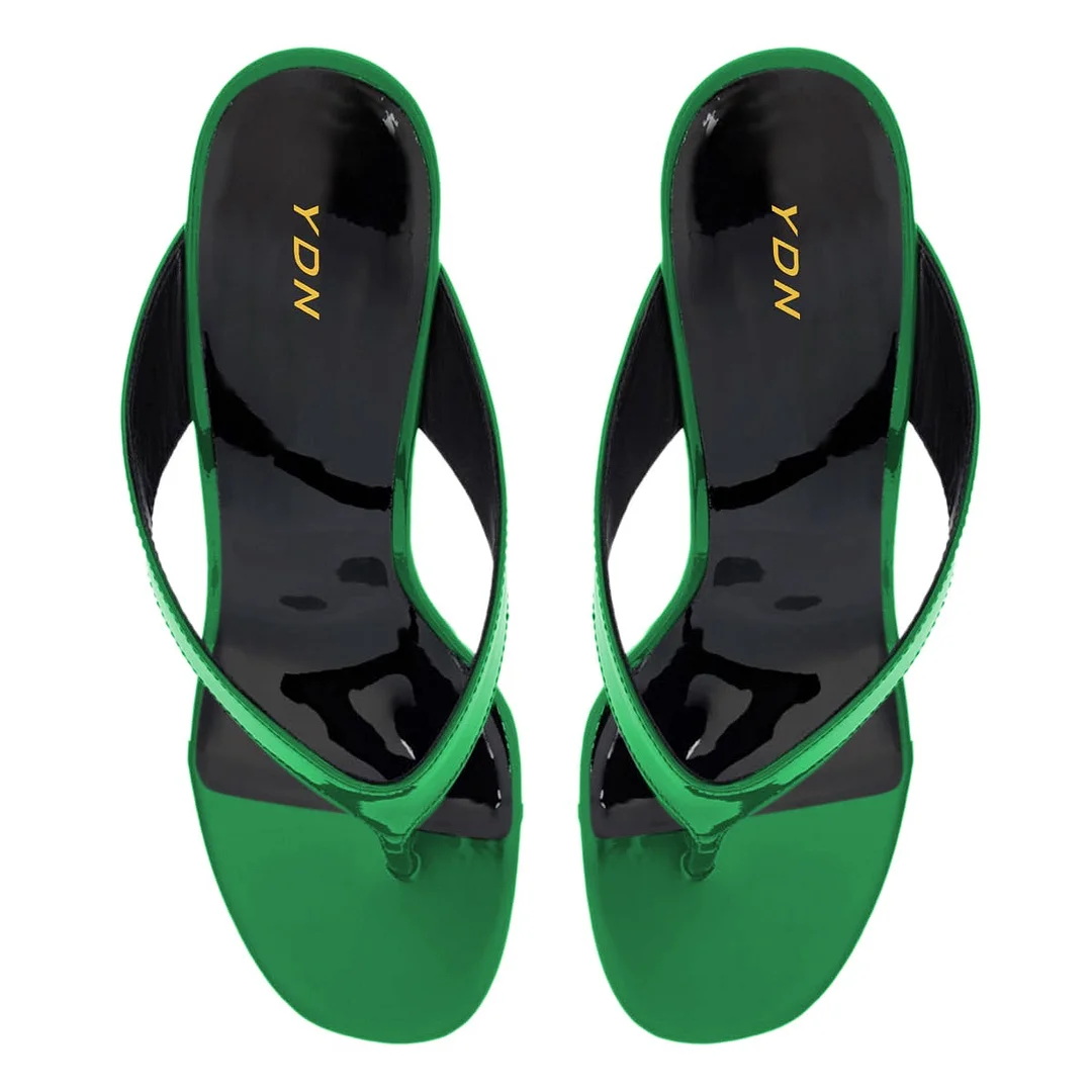 Simple Green Open Round Toe Flip Flop Women's Heel Sandals