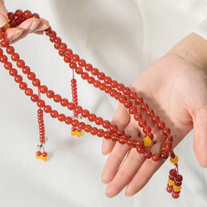 Natural Red Agate Yellow Agate 108 Beads Happiness Wealth Bracelet Mala
