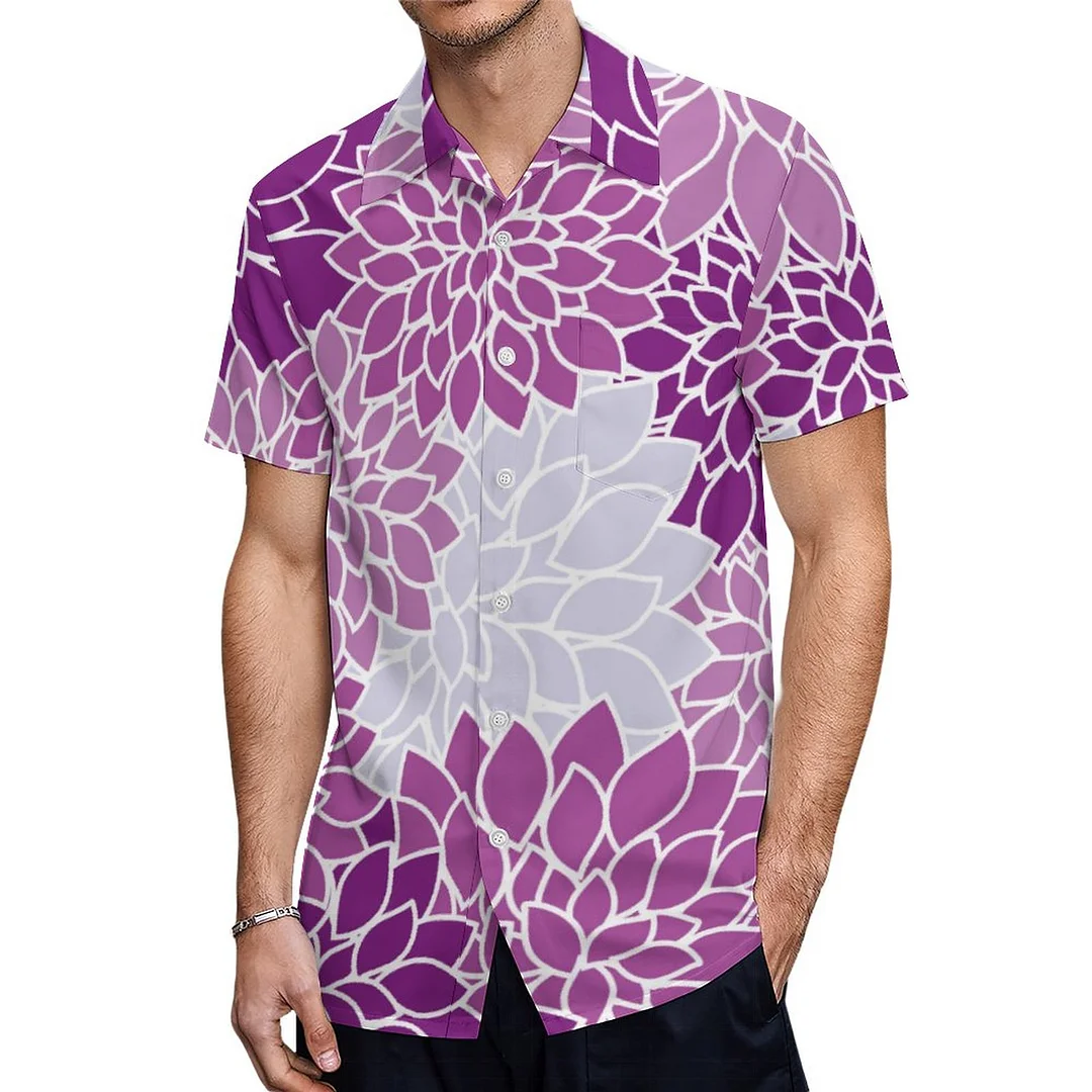 Boho Dahlia Pink Gray Boho Woodland Floral Hawaiian Shirt Mens Button Down Plus Size Tropical Hawaii Beach Shirts