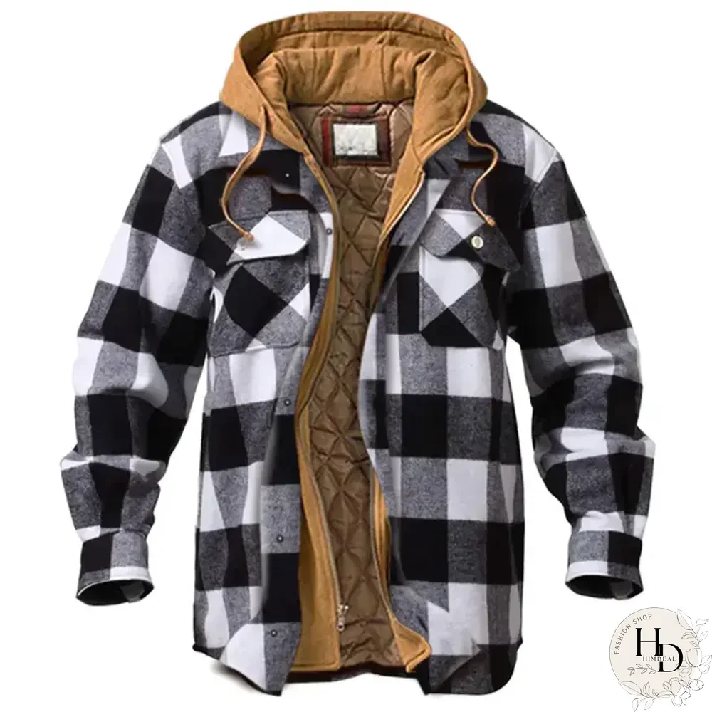 Men's Checkered Textured Winter Thick Hooded Jacket