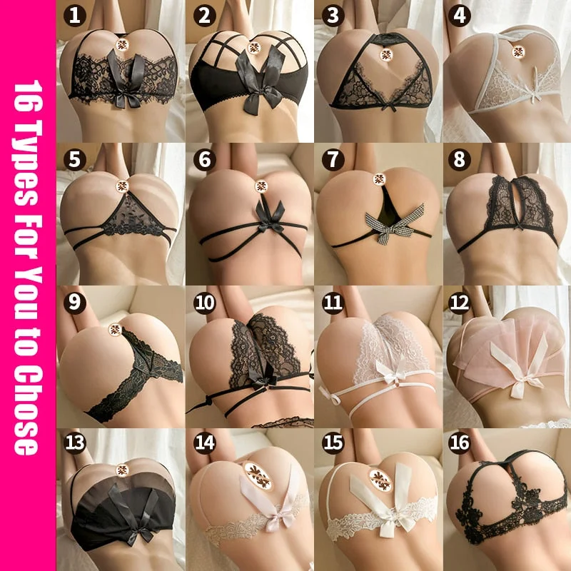 16 Types Of Porno Open Crotch Sexy Panties Lace See Through String Briefs 4 Pcs Set Cute Bow Knot Thong Sex Underwear For Women