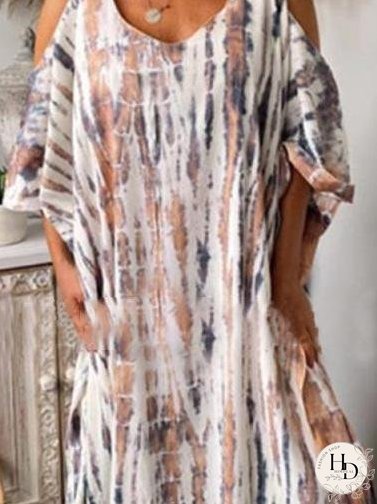 Dresses Loose Tie-Dye Printed Off-The-Shoulder Long Sleeve Dress for Women