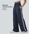 2026🔥 Halara Ribbed SoCinched High Waisted Tummy Control Drawstring Wide Leg Color Block Casual Trousers with Pockets