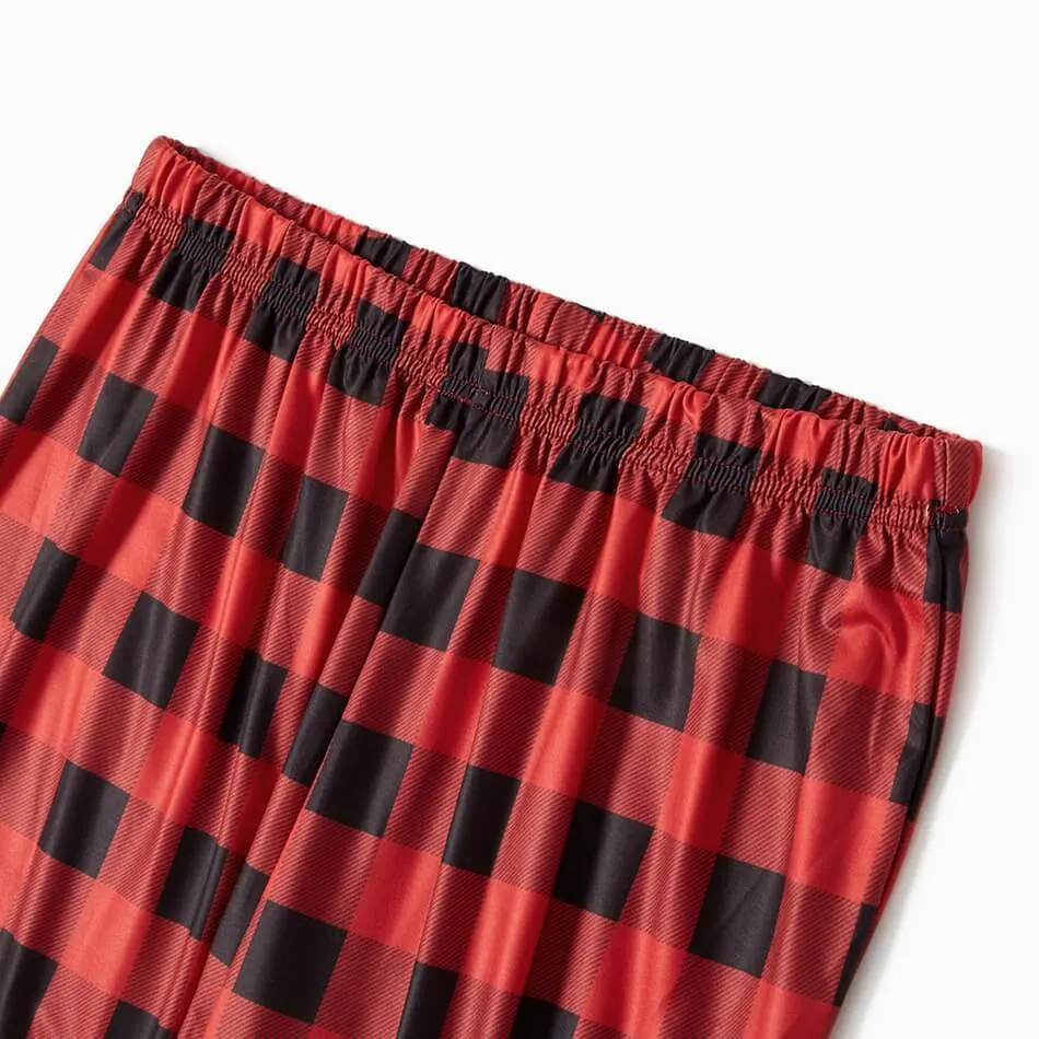 Christmas Hat Print Letter Top and Plaid Pants Family Matching Pajamas Sets