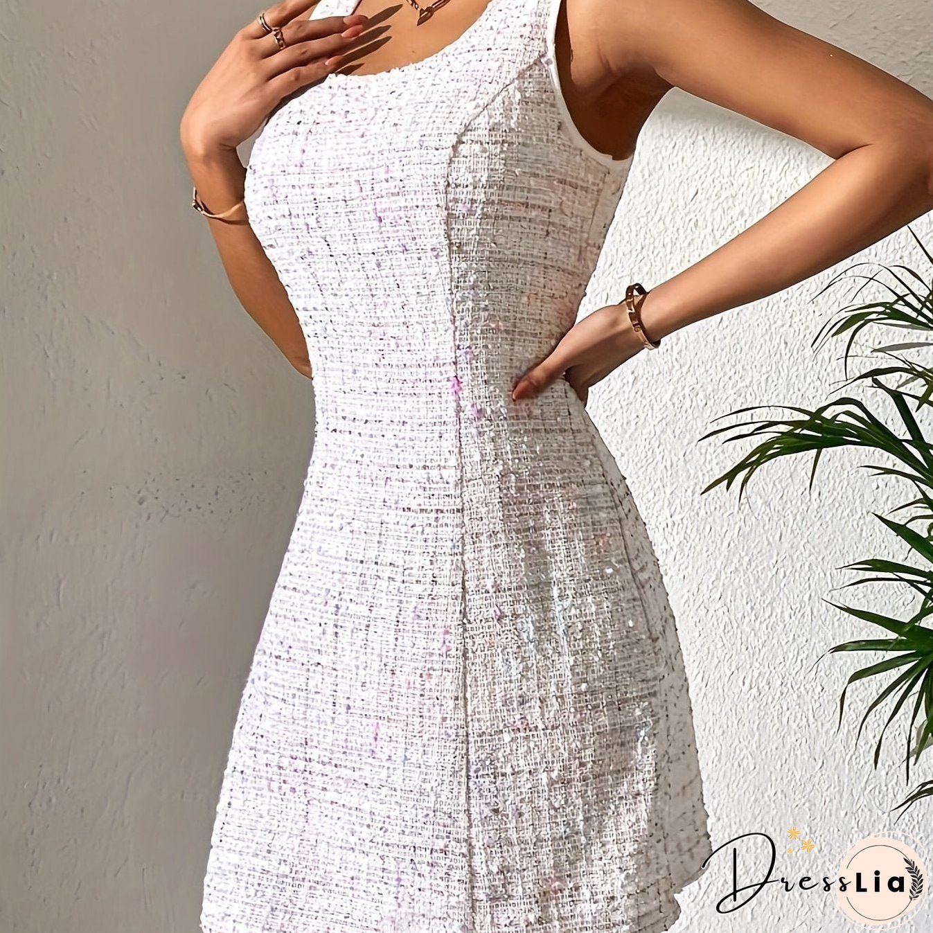 Square Neck Dress, Elegant Sleeveless Dress For Spring & Fall, Women's Clothing