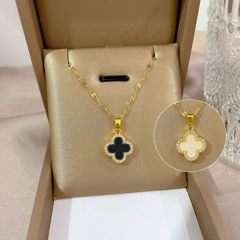 2 Pieces Minimalist Geometric Titanium Steel Diamond Inlay Necklaces