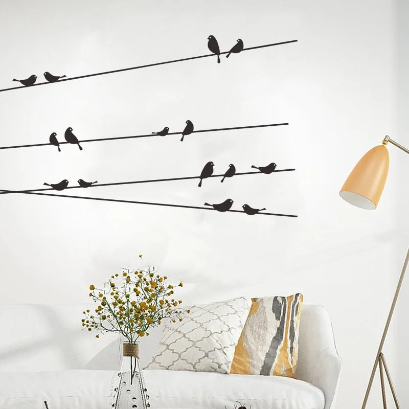 Black Birds on the Wires PVC Wall Stickers Art Design Stickers Home Decoration Wall Decals Glass Window Sticker for Kids Room