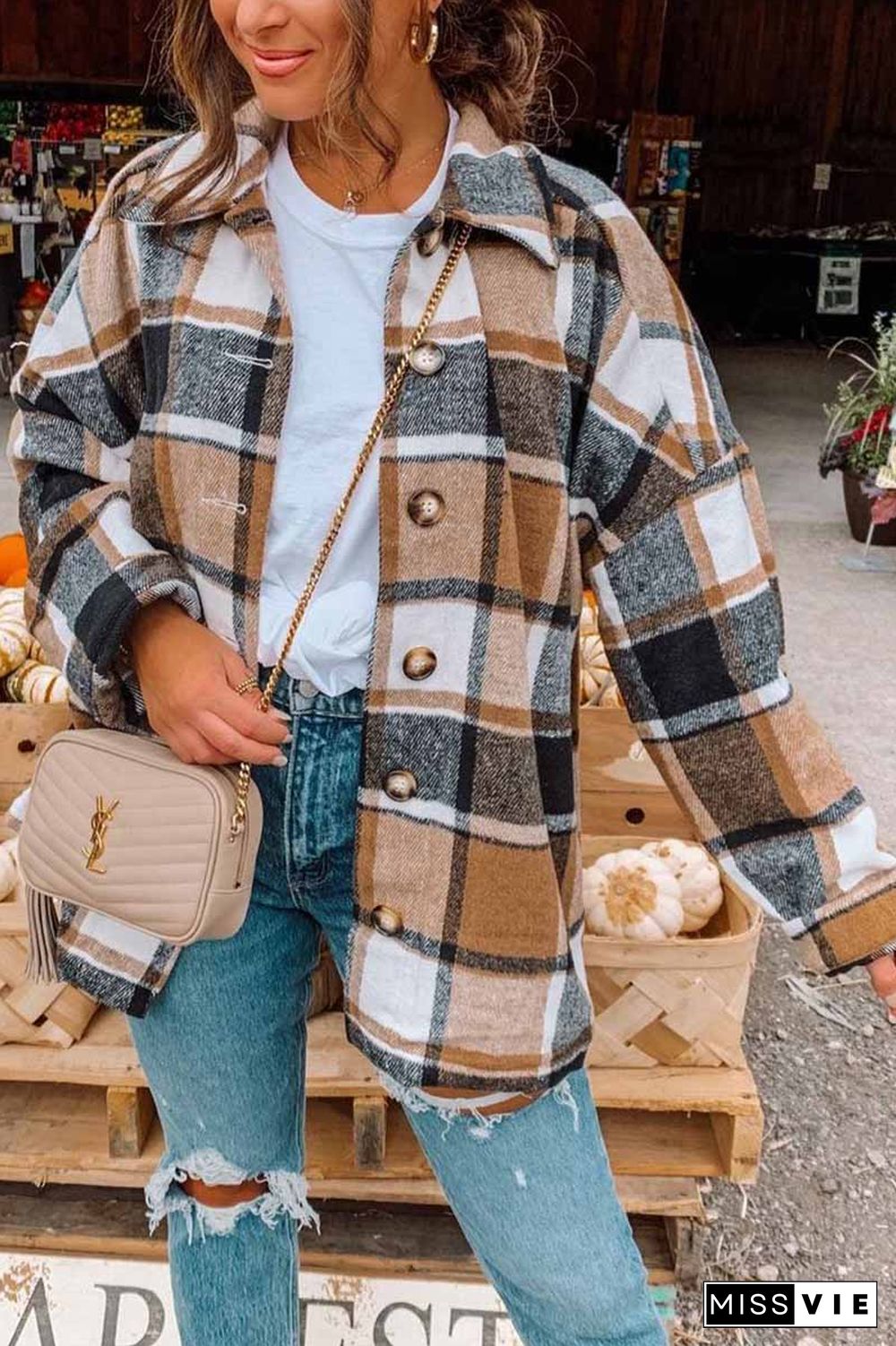 Fashion Big Plaid Coat Woolen Coat Tops