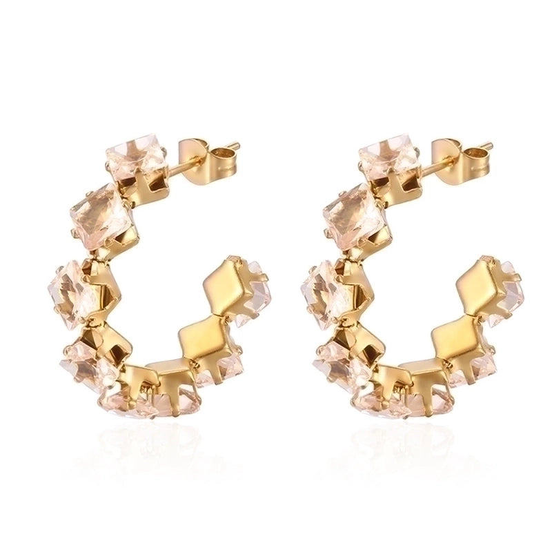 1 Pair Minimalist Commute Color Block Inlay 201 Stainless Steel Zircon 18K Gold Plated Earrings