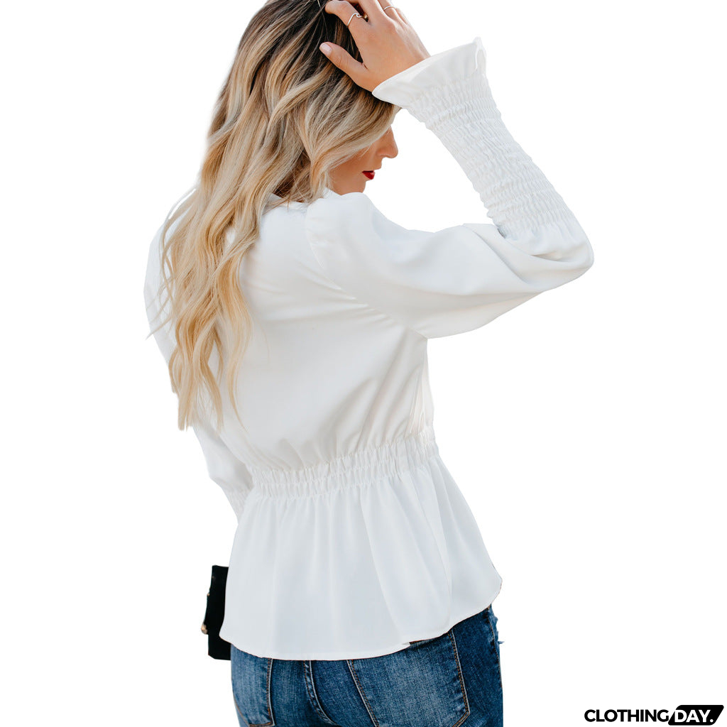 Casual V-Neck Long-Sleeved Shirt Top