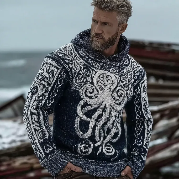 Vintage Viking Celtic Style Octopus Pattern Men's Sweater