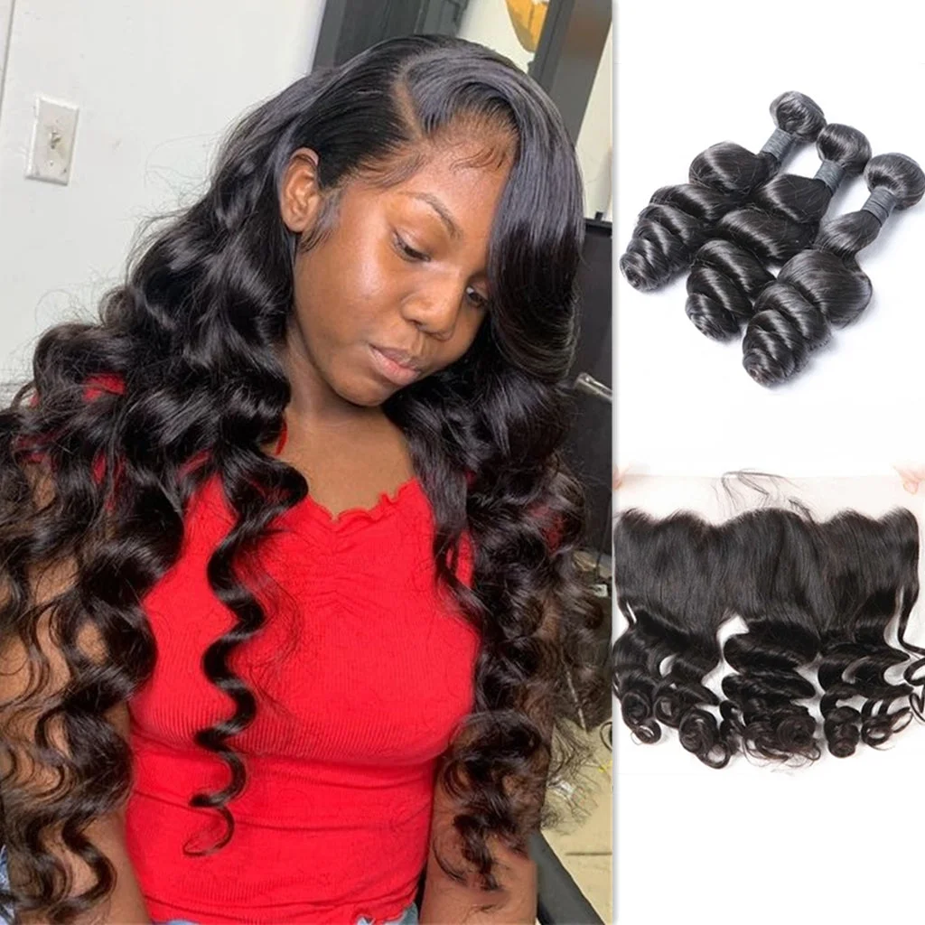 12A 3PCS 13X4/13X6 Transparent Lace Frontal Loose Wave 3 Bundles with Lace Frontal Human Hair