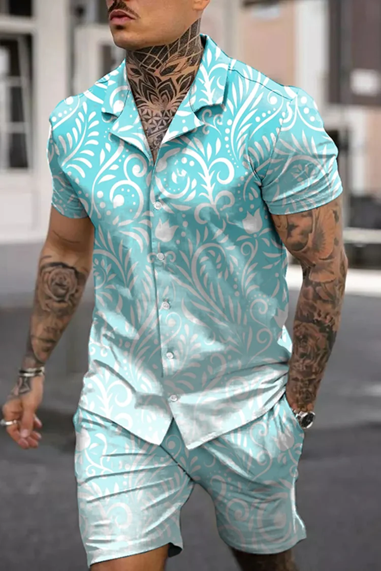 Tiboyz Trendy Men's Gradient Floral Shirt Set