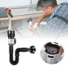 3In1 Bathroom Sink Drain Kit Flexible P-Trap Drain Pipe Replacement with Pop Up Stopper Expandable Flexible Downspout Pipe Anti Odor Filter Water Pipes