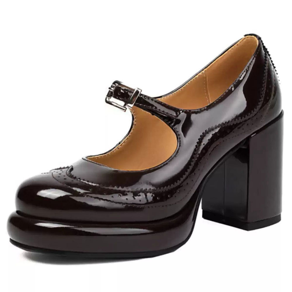 Retro Round Toe Chunky High Heel Black Mary Jane Platform Shoes Nicepairs