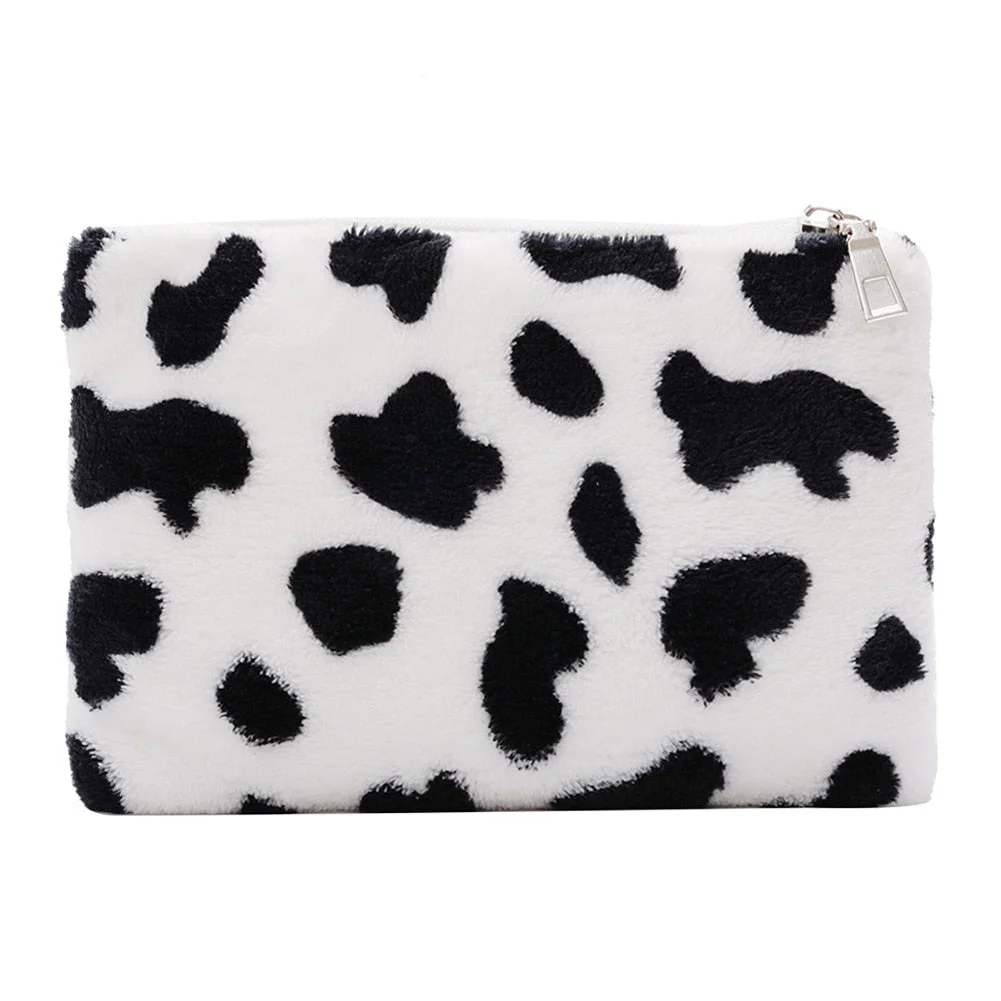 Cow Pattern Plush Coin Purse Mini Wallet Storage Bag  Card Holder Small Square Soft Fur Purses Pocket Pouch Female Phone Bags