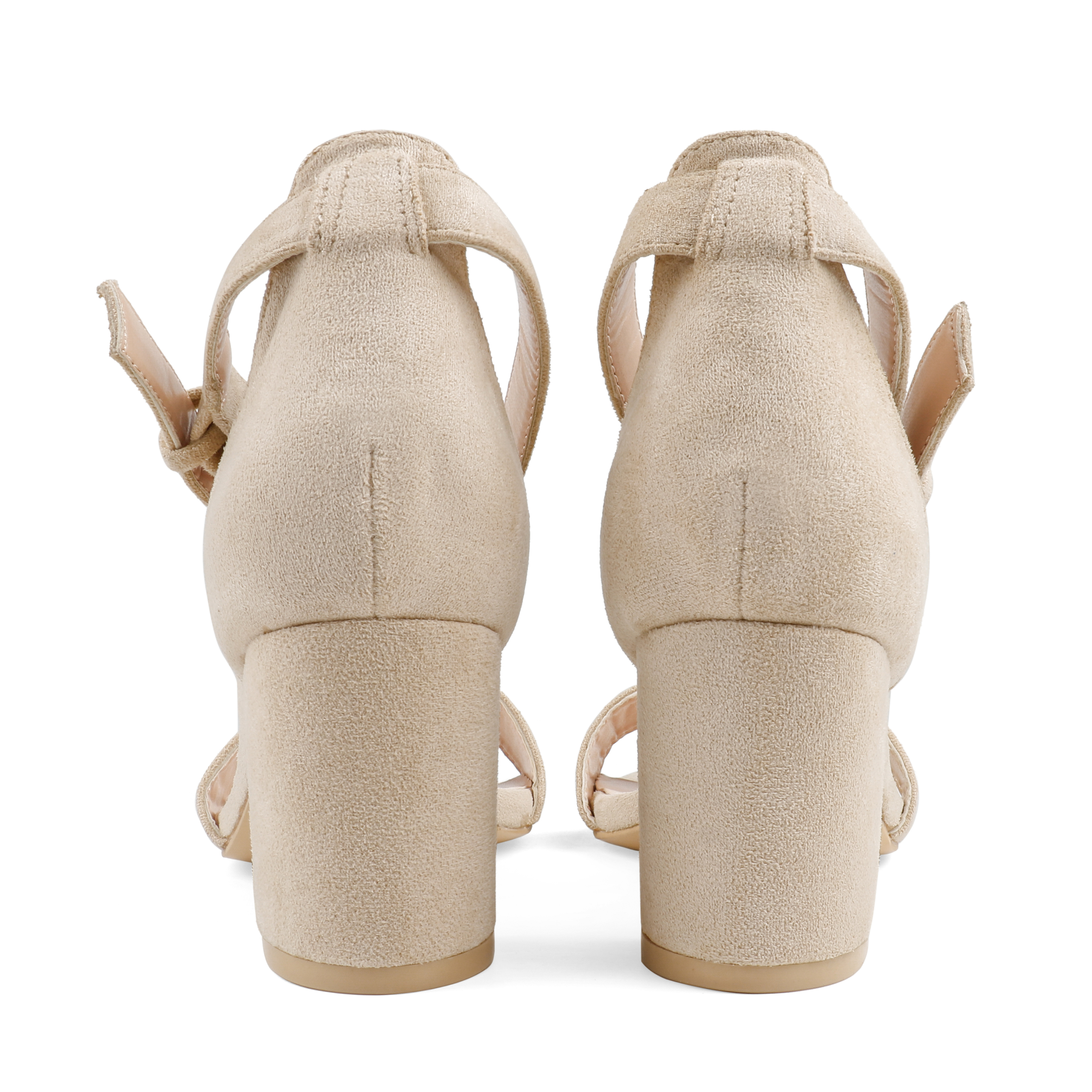 3.54"  Women's Ankle Strap Pumps Block Heel Open Toe Suede Sandals Summer Shoes-MERUMOTE