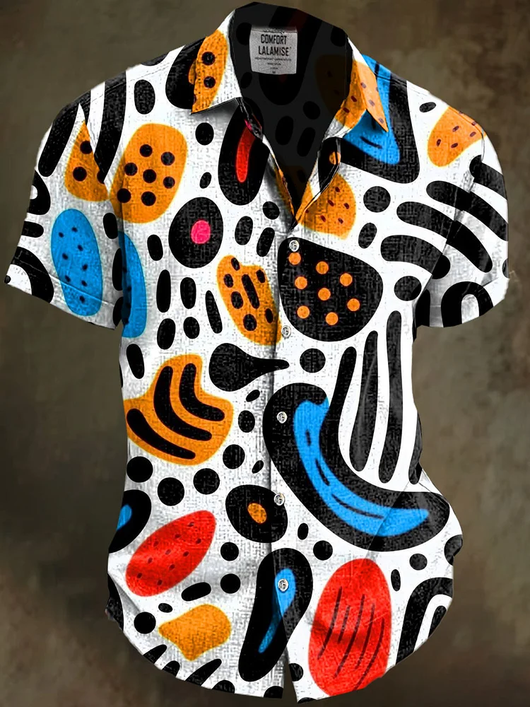 Abstrct Art Print Casual Cotton And Linen Shirt