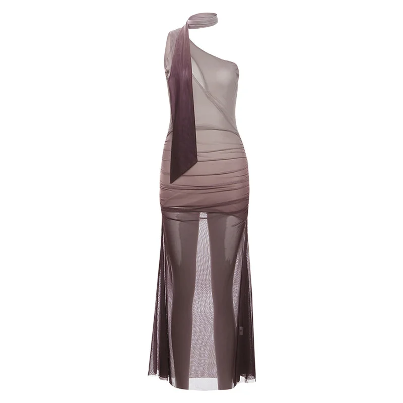 Toloer Toloer Summer New Women's Gradient Mesh Perspective Double Layer Slim Receive Purse Hip Dress-Outfit Ideas