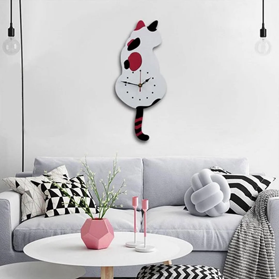 Nordic Cat Wagging Tail Wall Clock 