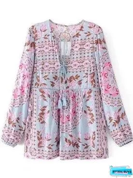 Bohemian long-sleeved lace sunscreen loose blouse