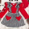 Baby Kid Girls Valentine Ruffle Dress Heart Plaid Skirts 2pcs