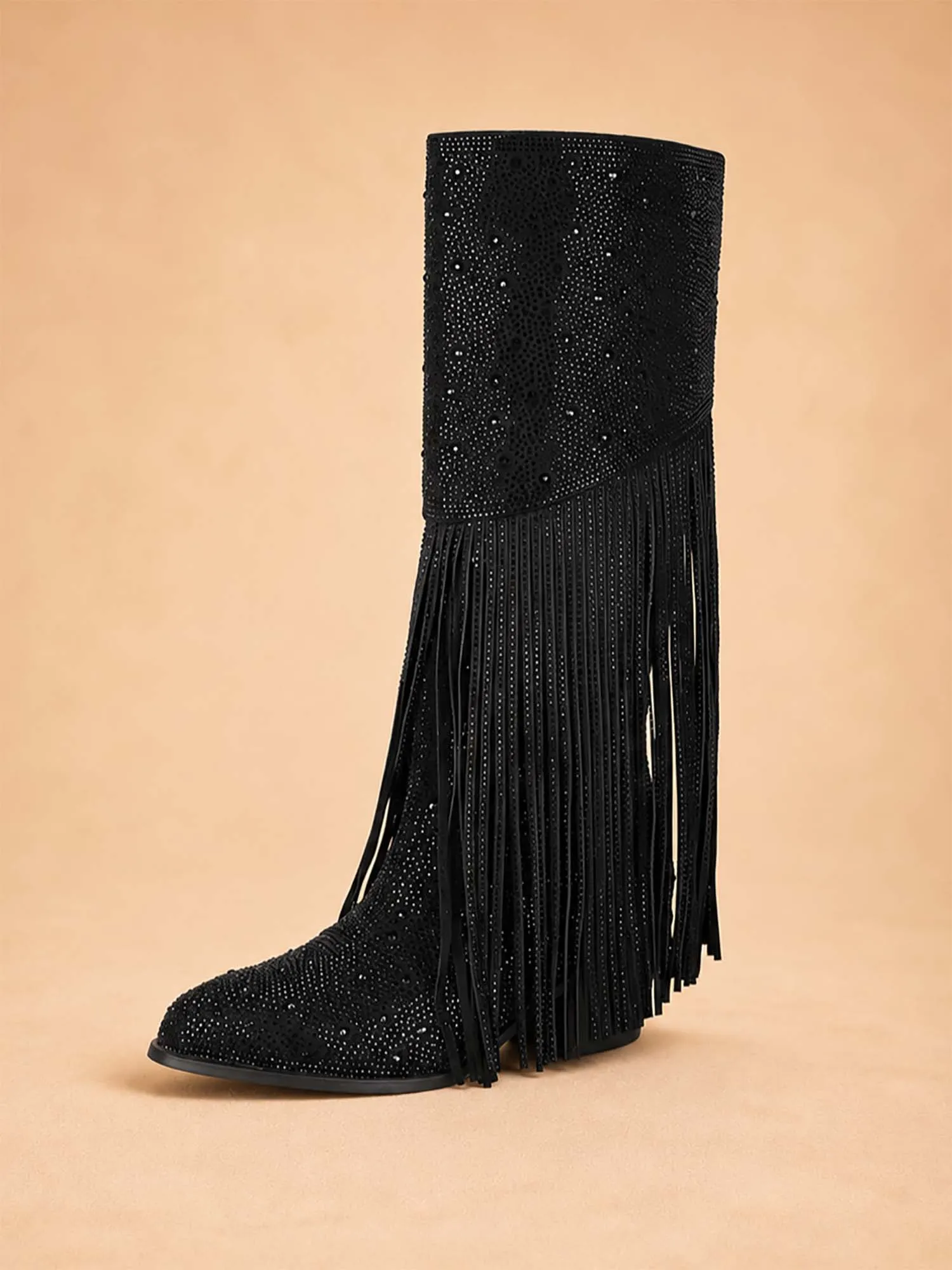 Perfect for a Country Music Concert, Sparkling Silver, Rhinestone Fringe, Premium Suede, Women's Western Cowgirl Boots
