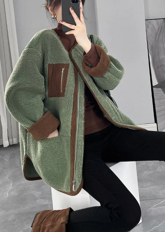 Organic Green Oversized Patchwork Faux Fur Teddy Coat Winter