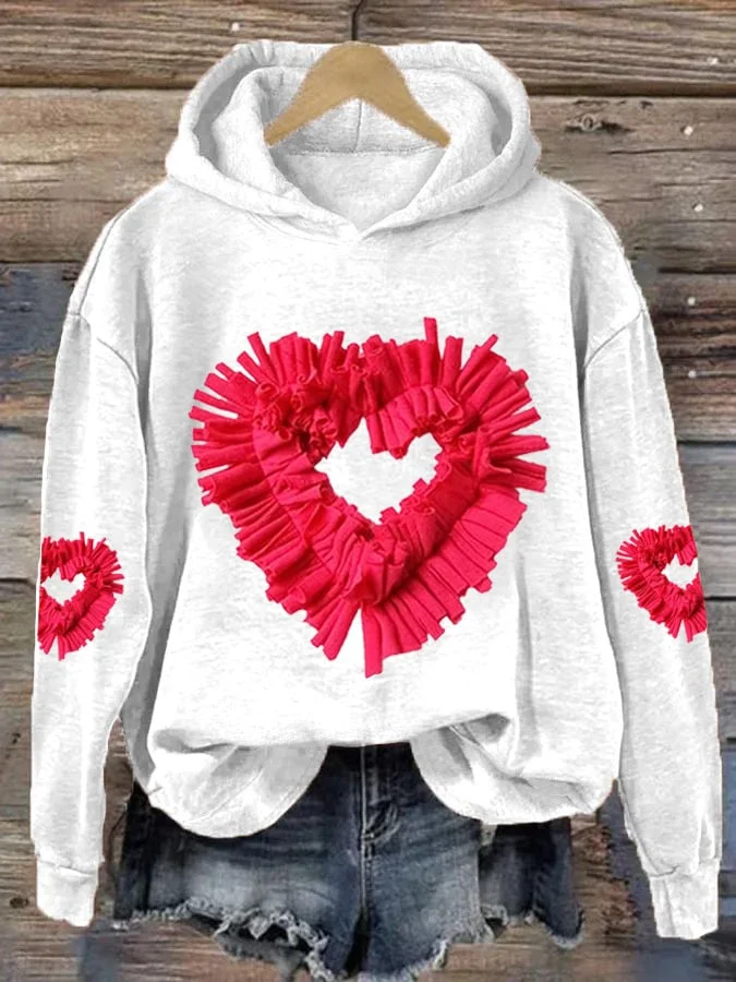 Women's Valentine's Day Love Heart Print Hooded Sweatshirt