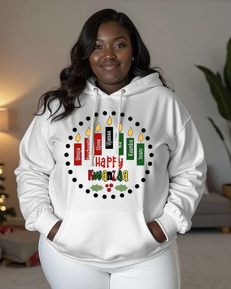 Women's Happy Kwanzaa Print Long Sleeve Pocket Hoodie