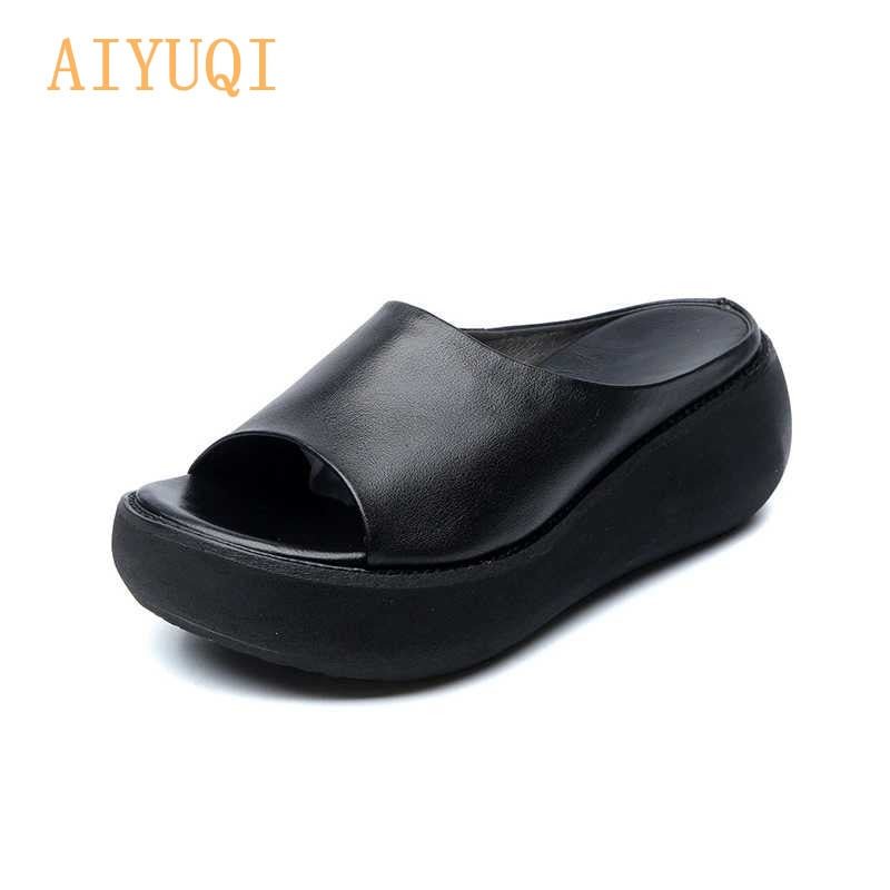 AIYUQI Women Slippers Sandals 2021 New Summer Sandals Women  Natural Genuine Leather Platform Casual Retro Female Slippers